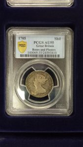 1705 Great Britian Roses and Plumes Shilling - Anne PCGS AU55 Coin